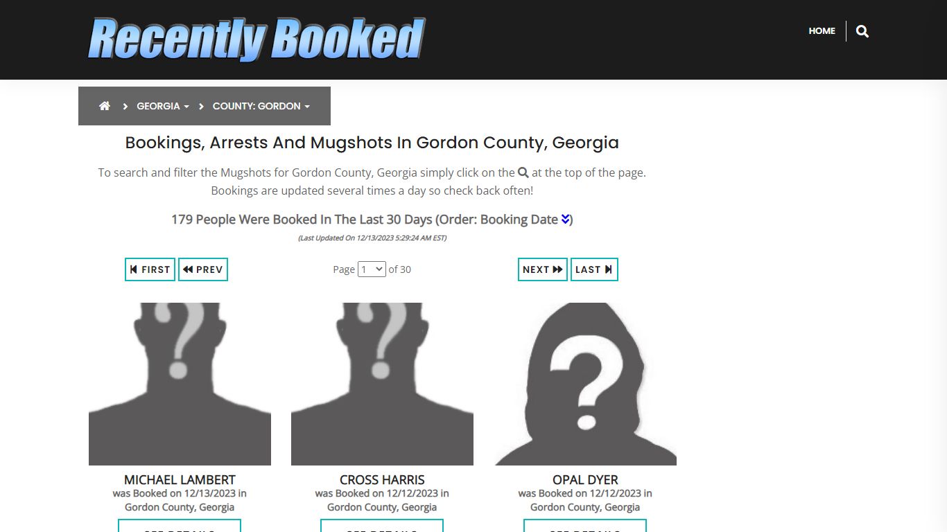 Recent bookings, Arrests, Mugshots in Gordon County, Georgia